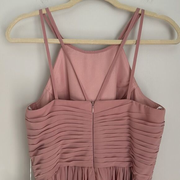 JJ's House Halter Pleated Bridesmaid Maxi Chiffon Gown Dusty Rose Open Back Sz.8 - Picture 5 of 11